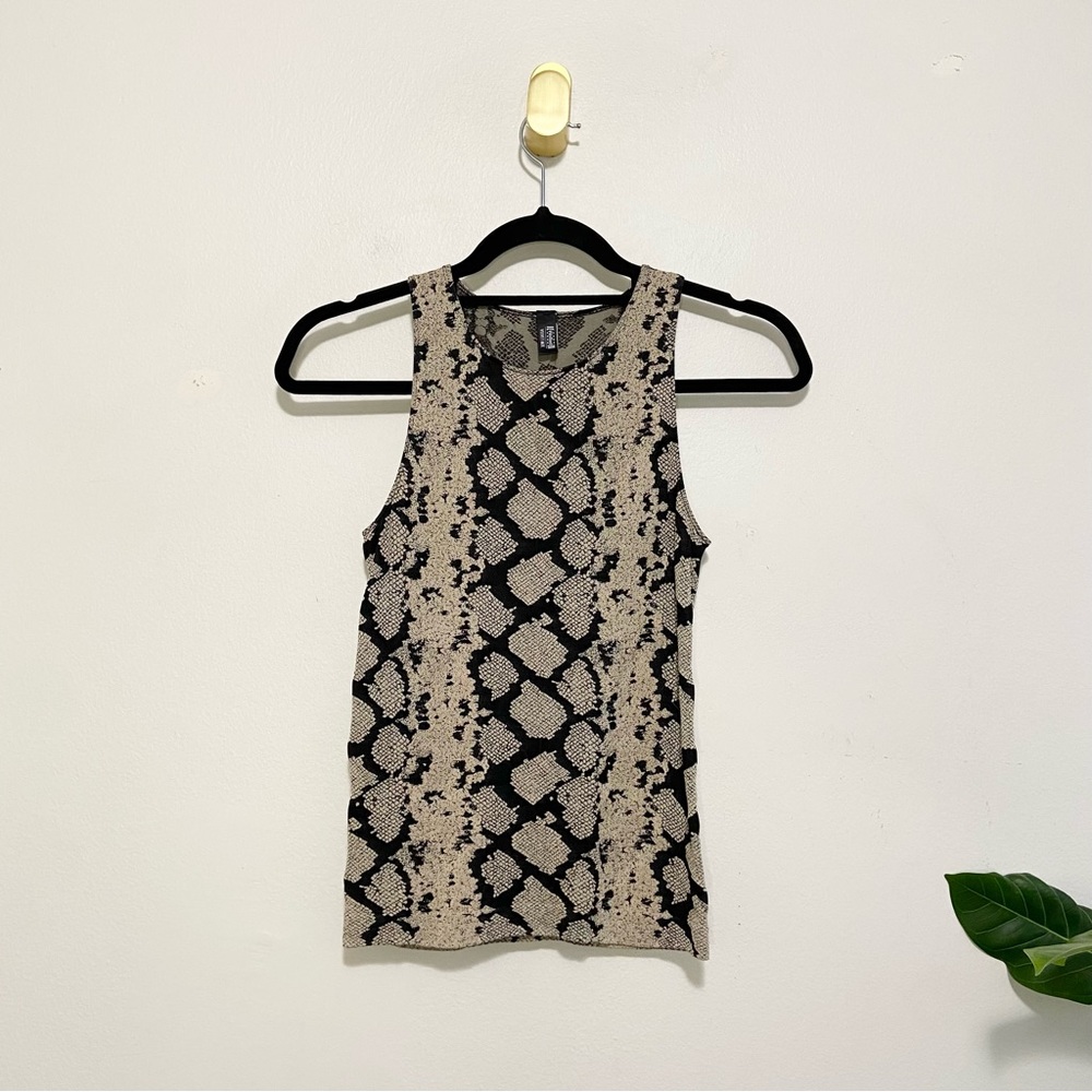 Wolford Velvet Mix Sleeveless Crewneck Snakeskin Print Bodycon Stretch Top